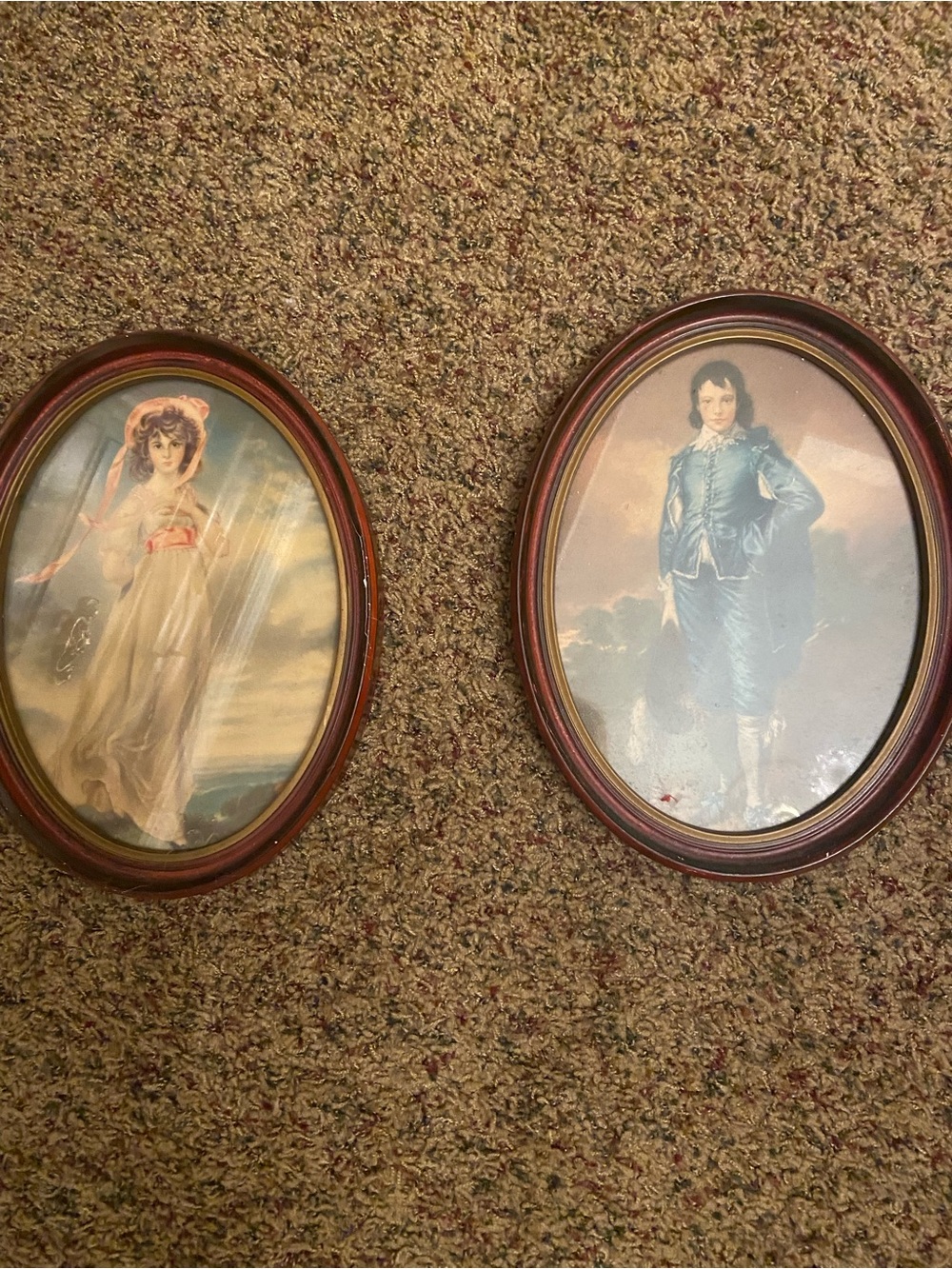 Antique Pinky and Boy Blue. Oval Wall Art with Pink Beaded Edge